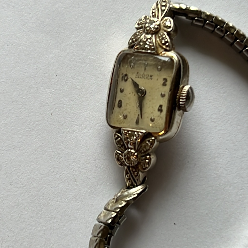14k White Gold Diamond Vintage Hamilton Biggs Ladies Watch Works
